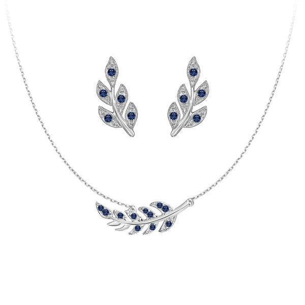 Couture Botanical Foliage Lab Grown Sapphire Necklace And Earring Set