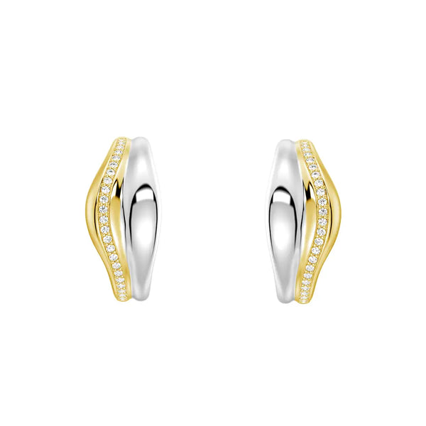 Two-Tone Semi Hoop Eearrings with Edge-Stitched Diamonds
