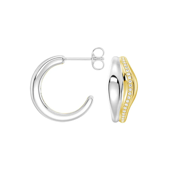 Two-Tone Semi Hoop Eearrings with Band Set