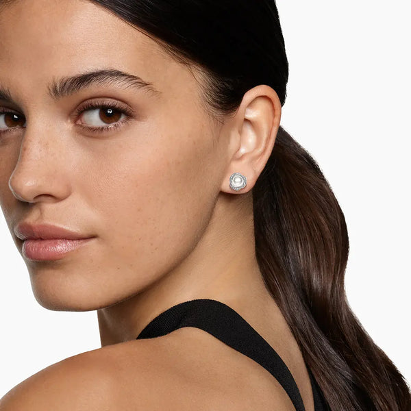 Freshwater Pearl Stud Earrings with Diamond Floral Halo