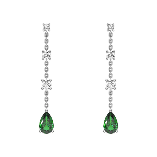 Tiered Diamond Cascade Stud Earrings with Trembling Lab Emerald Drop