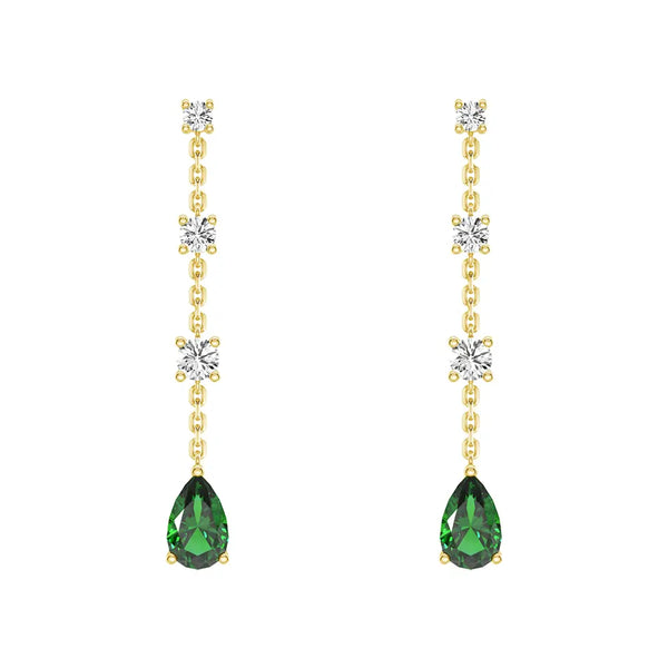 Tiered Diamond Cascade Stud Earrings with Trembling Lab Emerald Drop