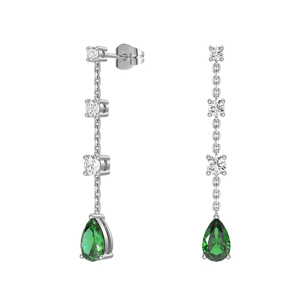Tiered Diamond Cascade Stud Earrings with Trembling Lab Emerald Drop