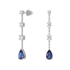 Elegant Tiered Diamond Stud Earrings with Trembling Lab Sapphire Drop
