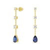 Elegant Tiered Diamond Stud Earrings with Trembling Lab Sapphire Drop
