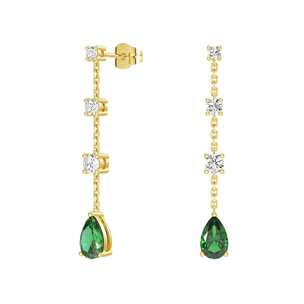 Tiered Diamond Cascade Stud Earrings with Trembling Lab Emerald Drop