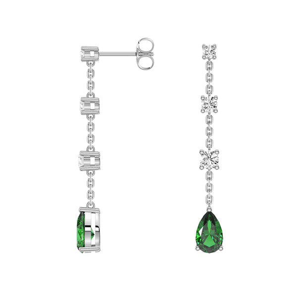 Tiered Diamond Cascade Stud Earrings with Trembling Lab Emerald Drop