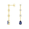 Elegant Tiered Diamond Stud Earrings with Trembling Lab Sapphire Drop