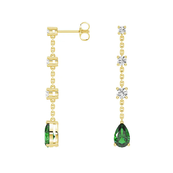 Tiered Diamond Cascade Stud Earrings with Trembling Lab Emerald Drop