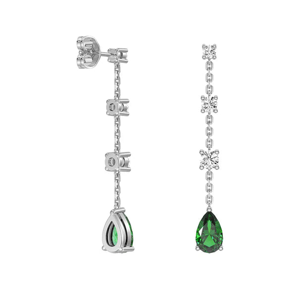 Tiered Diamond Cascade Stud Earrings with Trembling Lab Emerald Drop