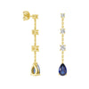 Elegant Tiered Diamond Stud Earrings with Trembling Lab Sapphire Drop
