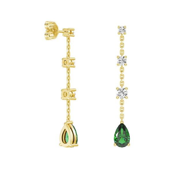 Tiered Diamond Cascade Stud Earrings with Trembling Lab Emerald Drop