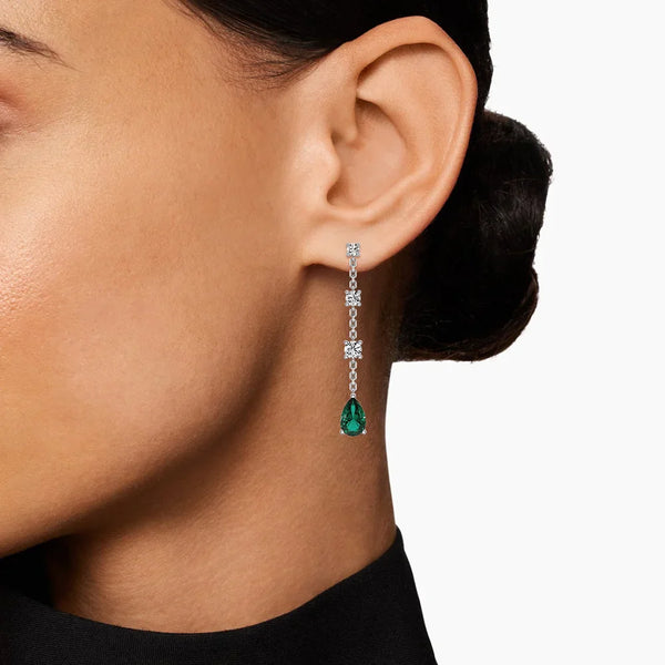 Tiered Diamond Cascade Stud Earrings with Trembling Lab Emerald Drop