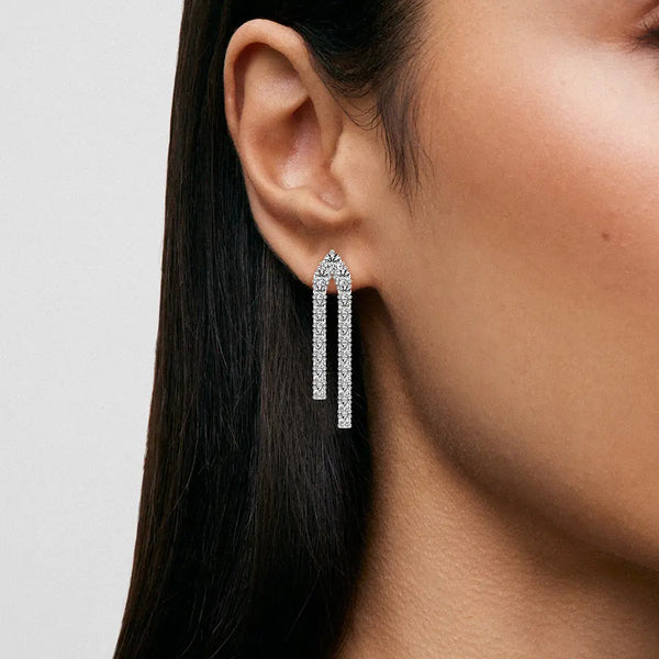 Parallel Diamond Chain Earrings with Architectural Drops