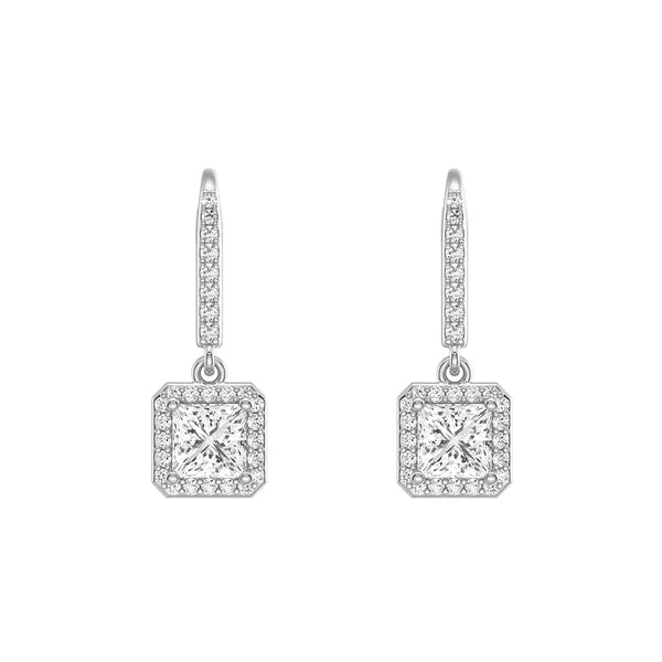 Framed Solitaire Princess Cut Moissanite Drop Earrings