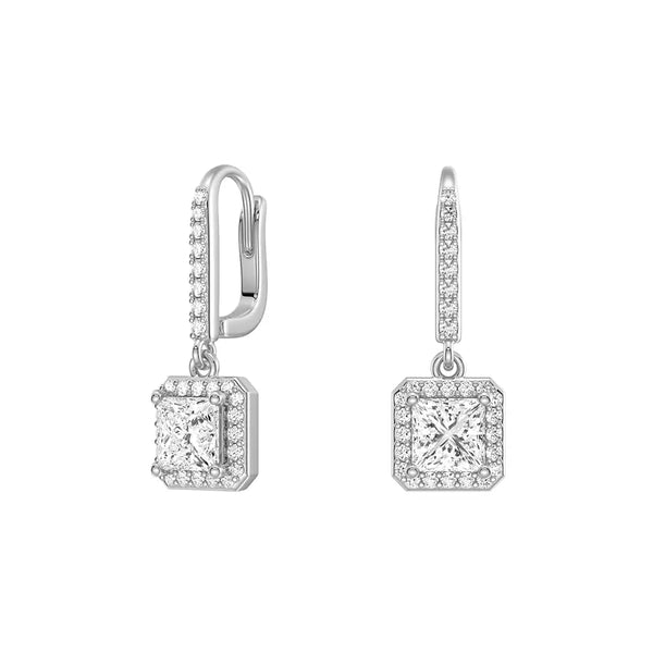 Framed Solitaire Princess Cut Moissanite Drop Earrings