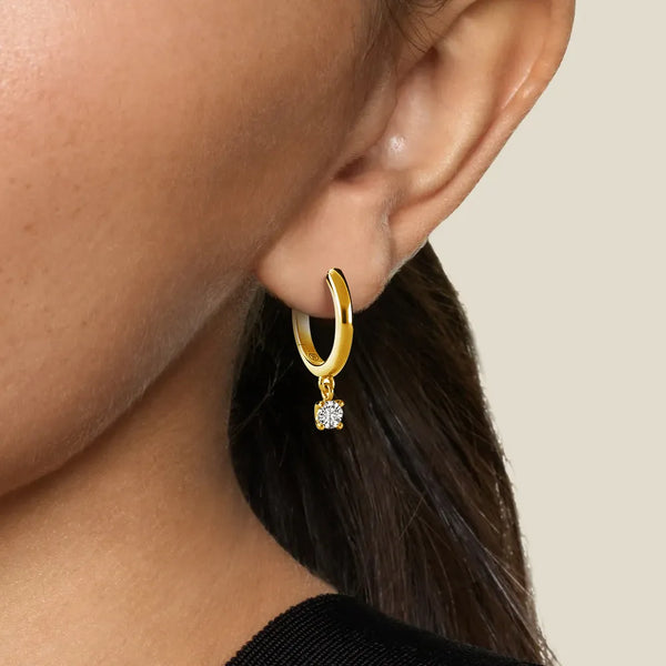 Huggie Hoop Earrings with Solitaire Drop