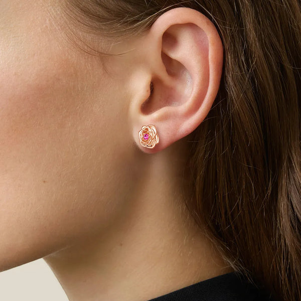 "Radiant Hope" Rose Stud Earrings with Pink Sapphire