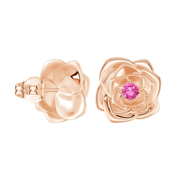 "Radiant Hope" Rose Stud Earrings with Pink Sapphire