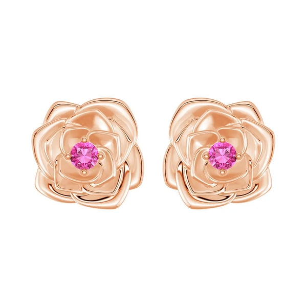 "Radiant Hope" Rose Stud Earrings with Pink Sapphire
