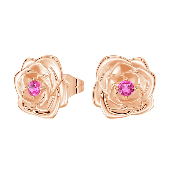 "Radiant Hope" Rose Stud Earrings with Pink Sapphire