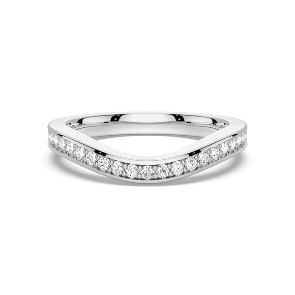 V Curved Moissanite Wedding Band with Pavé Setting