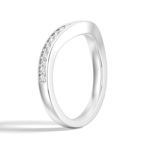 V Curved Moissanite Wedding Band with Pavé Setting