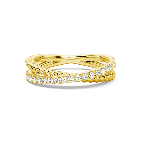 Modern Edge Twisted Rope Crisscross Diamond Ring