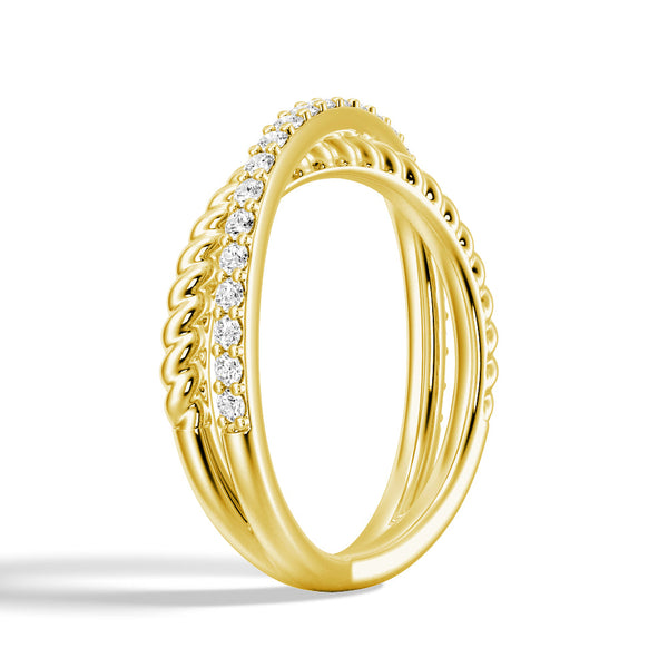 Modern Edge Twisted Rope Crisscross Diamond Ring