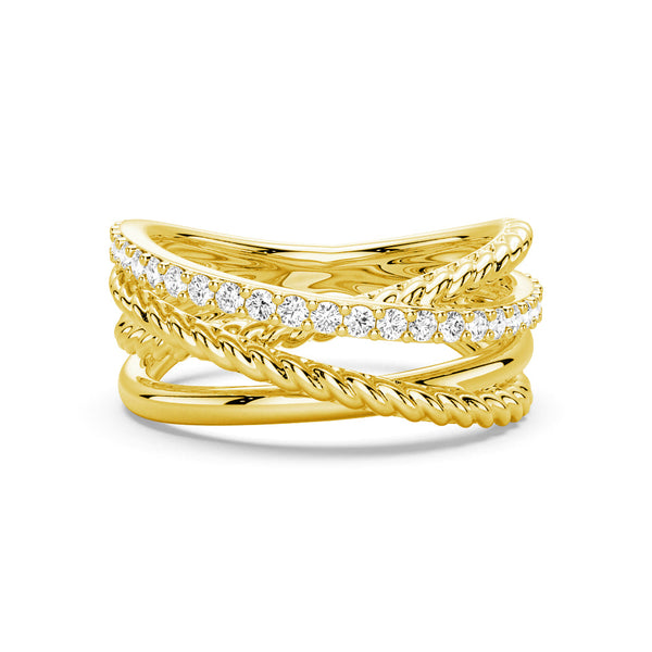 Interwoven Diamond Ring with Twisted Rope Bands