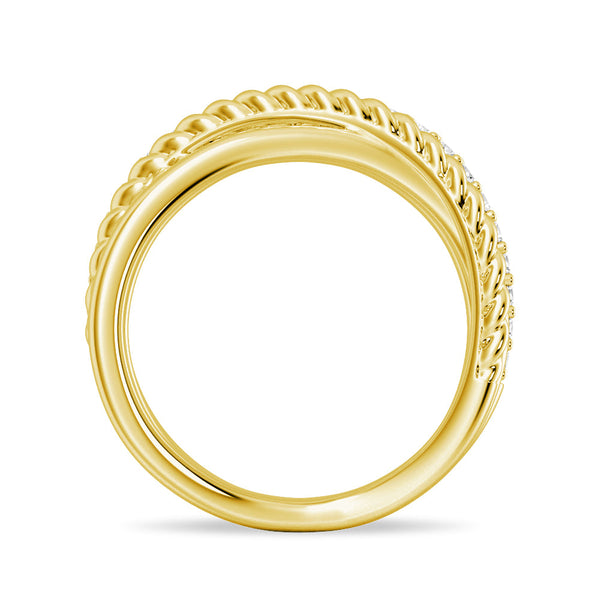 Interwoven Diamond Ring with Twisted Rope Bands