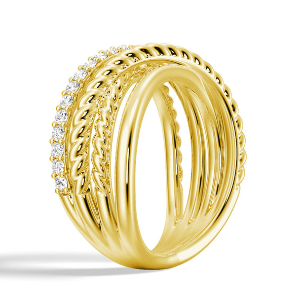 Interwoven Diamond Ring with Twisted Rope Bands