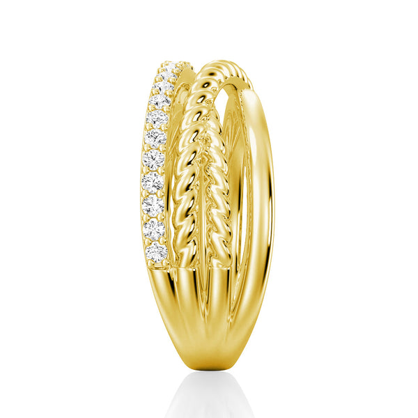 Interwoven Diamond Ring with Twisted Rope Bands