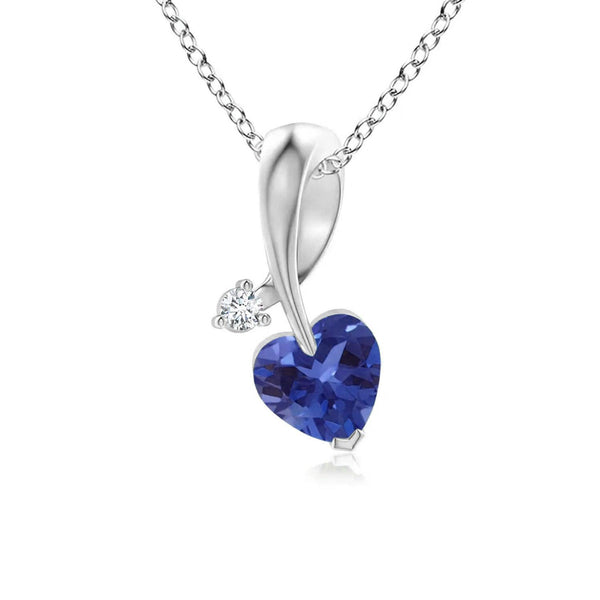 1 CT. Heart Shaped Sapphire Ribbon Pendant with Diamond