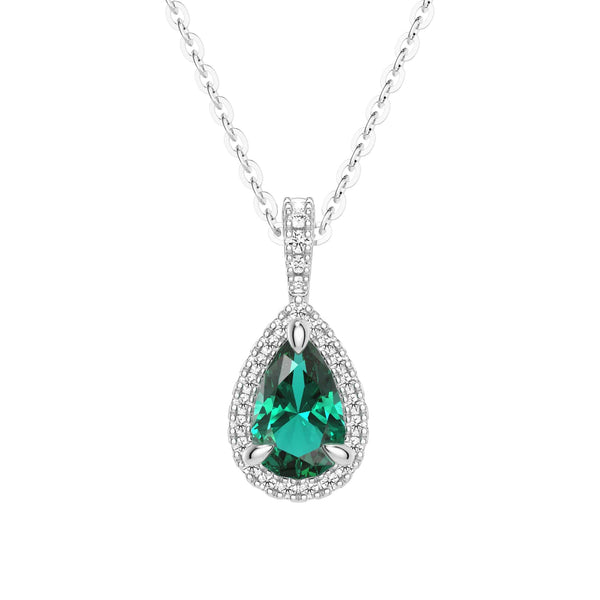 1 CT. Pear Shaped Emerald Pendant with Pavé Diamond Halo
