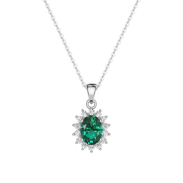 1.64 CT. Floral Halo Oval Emerald Pendant