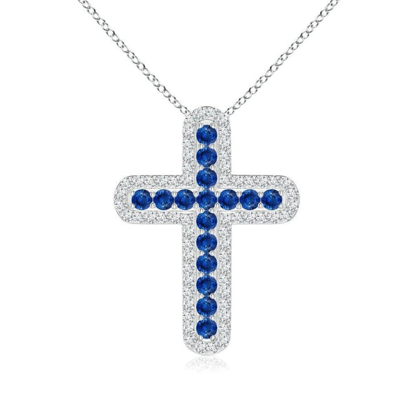 Blue Sapphire and White Sapphire Cross Pendant