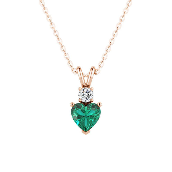 1.8 CT. Heart Emerald Solitaire Pendant with White Sapphire