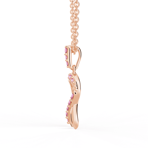 "Faith Over Fear" Ribbon Necklace In Rose Gold With Pavé Pink Sapphires