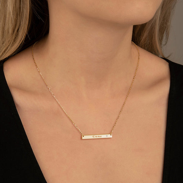Engravable Bar Necklace with Moissanite