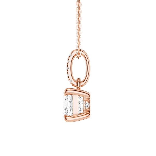 Cushion Cut Moissanite Hidden Halo with Moissanite Bail Fashion Pendant Necklace