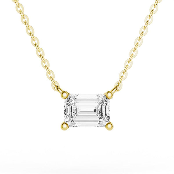East West Emerald Cut Moissanite Solitaire Necklace