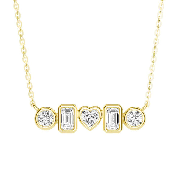 1 CT. Multi Shape Moissanite Bezel Five Stone Fashion Pendant Necklace