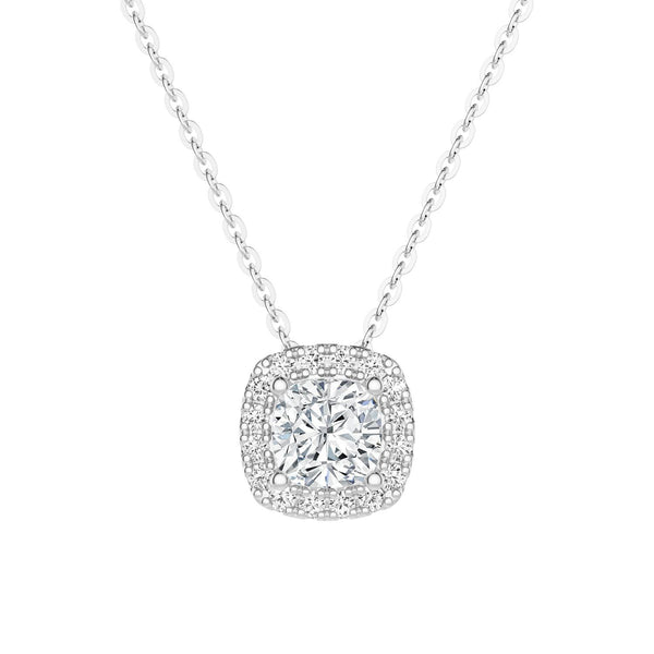 Cushion Cut Pavé Moissanite Halo Pendant Necklace