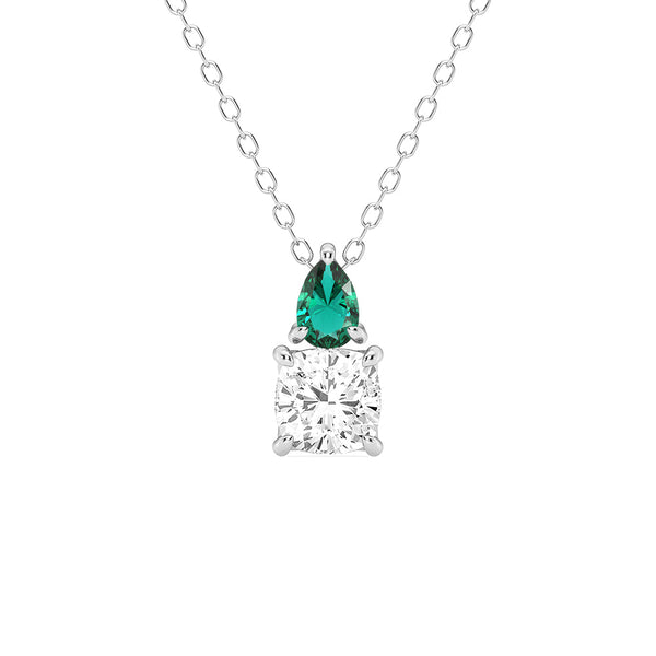 Toi Et Moi Emerald and Cushion Cut Lab Grown Diamond Pendant Necklace