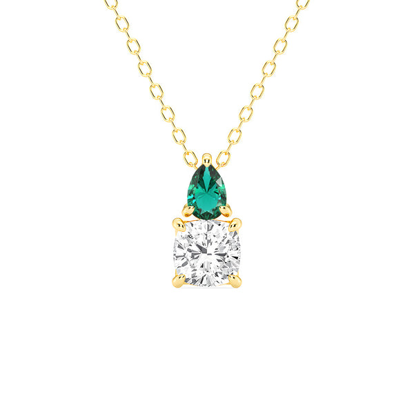 Toi Et Moi Emerald and Cushion Cut Lab Grown Diamond Pendant Necklace