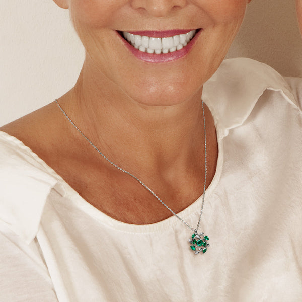 Round and Marquise Emerald Olive Branch Statement Necklace Pendant