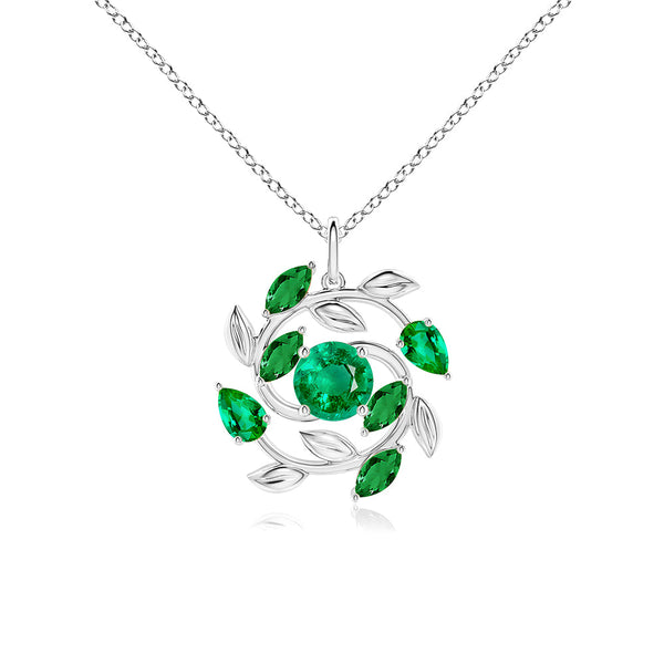 Round and Marquise Emerald Olive Branch Statement Necklace Pendant