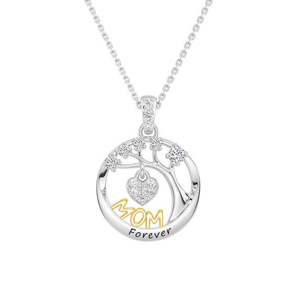 Custom Birthstone "Mom Forever" Tree of Life Necklace with Heart Pendant
