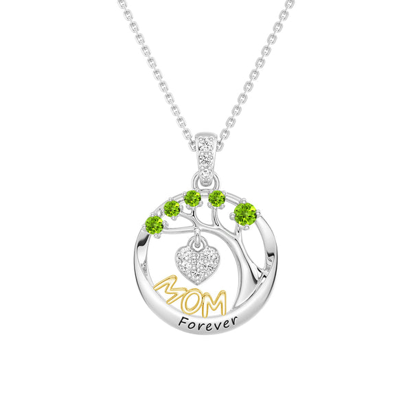 Custom Birthstone "Mom Forever" Tree of Life Necklace with Heart Pendant